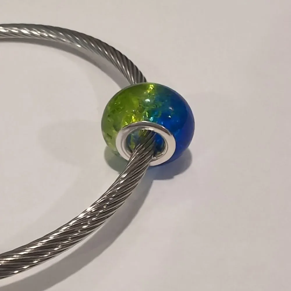Silver Two Tone Green and Blue Charm for Pandora‎ Style Bracelet